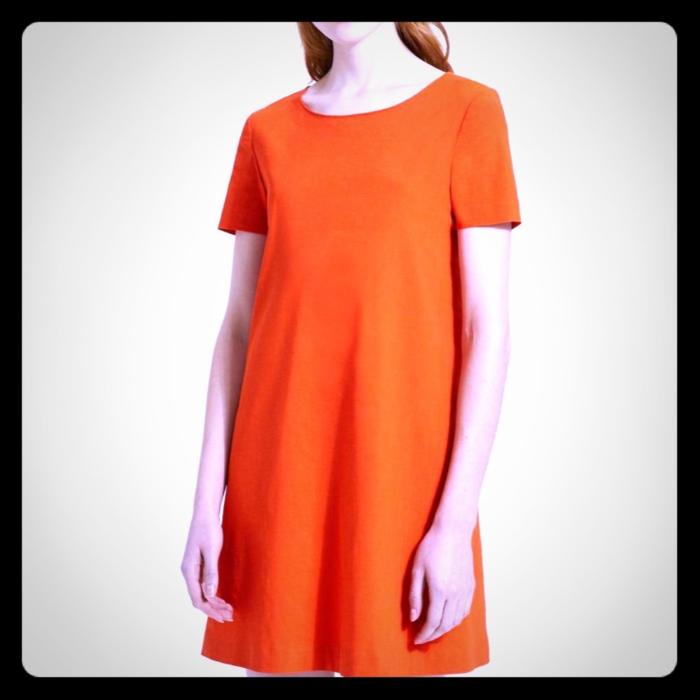 Theory Panel Shift Dress In Good Linen /fire opal